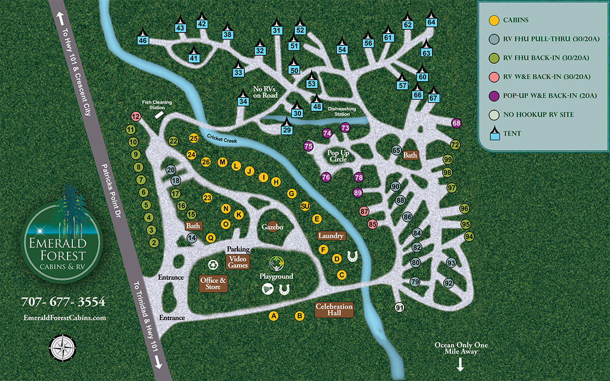 Emerald Forest Cabins & RV - site map